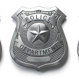 Police metal badge isolated on white Sign and symbol of police. 3d illustration
